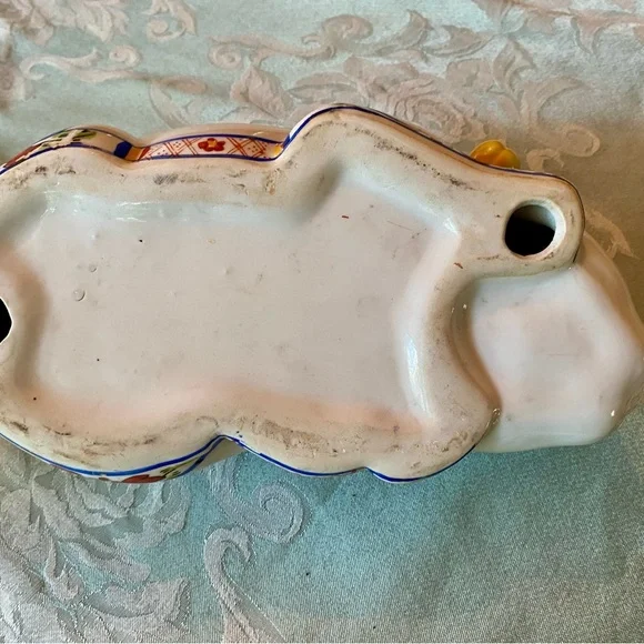 Ceramic Asian Cat Figurine with Floral Design - Picture 5 of 7